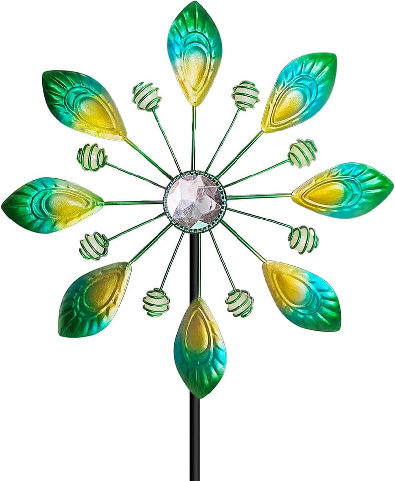 Senflame Metal Peacock Wind Spinner for Outdoor Garden Decor - 36 Inch Height Feather Wind Catcher with Stake, Lawn & Patio Art, Weather-Resistant Yar - Image 1